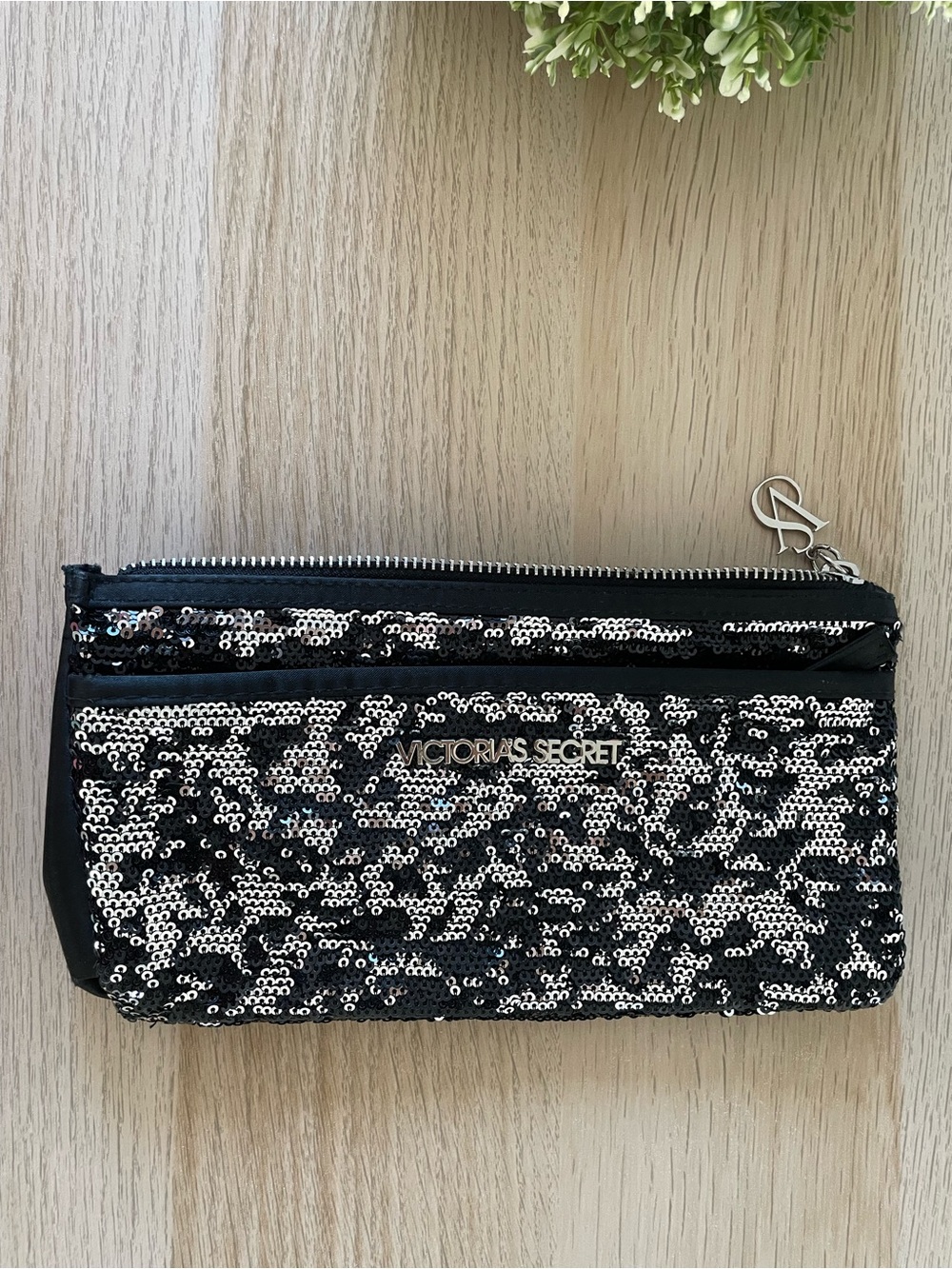 Victoria's Secret Black and Silver Sequin Cosmetic Pouch